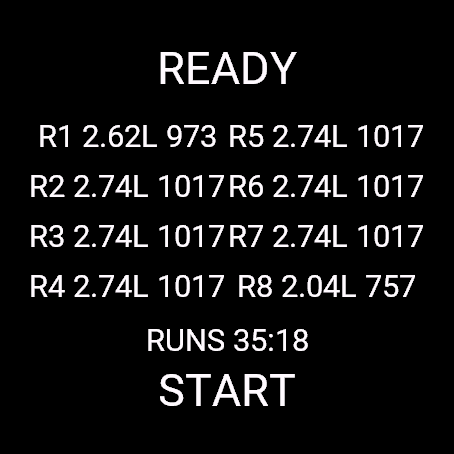 Ready screen with laps and distance per run